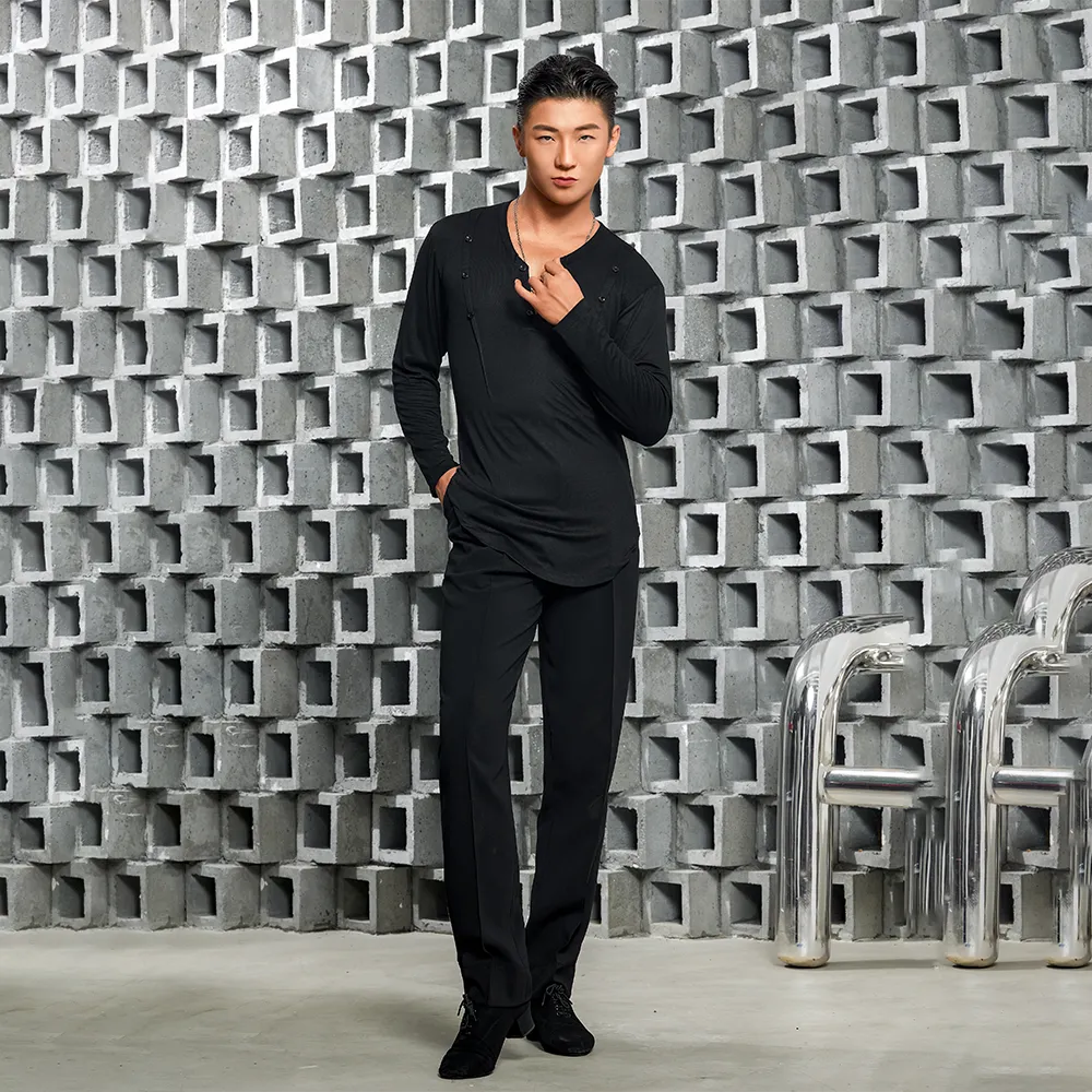 NY682 Men’s Button‑Detail Long‑Sleeve Latin Dance Top